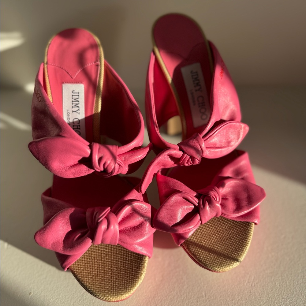 Jimmy Choo Pink Platform Heels with Bow Accents - Picture 3 of 9